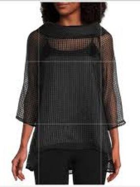 IC COLLECTION Black Grid Sheer Tunic